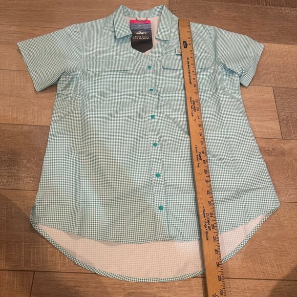 HABIT OUTDOORS WOMENS MEDIUM TURQUOISE PLAID MEDIUM BUTTON SHIRT NEW - Picture 4 of 13
